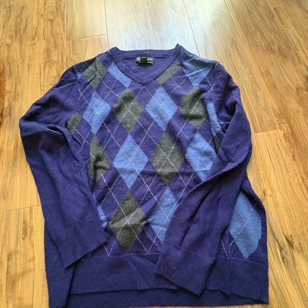INC International Concepts Purple and Blue Argyle Crewneck Sweater